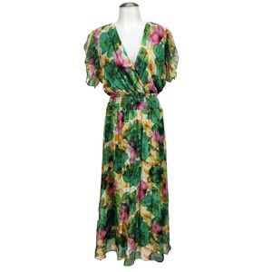New Le Ragazze Womens Maxi Dress Airy Silk Blend Floral Print Size Medium